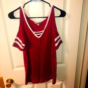 shirt with shoulder cut out